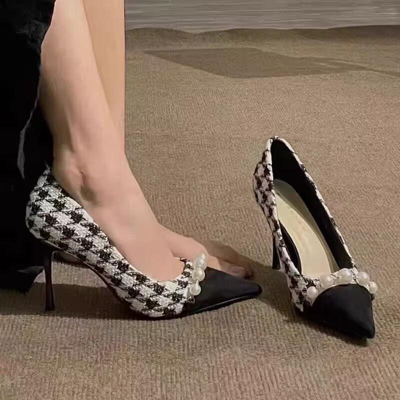 Qiandongge High Heels Women's Spring and Summer 2025 New Pearl Professional Work Shoes Femininity Socialite Stiletto Single Shoes