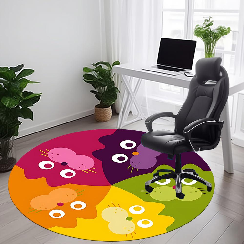 1pc Colorful Cats Office Round Area Rug, Under Office Chairs Bedroom Living Room Home Decor, Room Deco