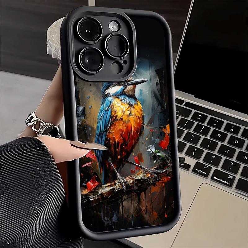 Чехол для телефона iPhone 17 Air 16E 15 16 Pro Max Стиль масляной живописи Птица Чехол 14 Plus 13 12 Mini Мягкий силиконовый чехол Fundas