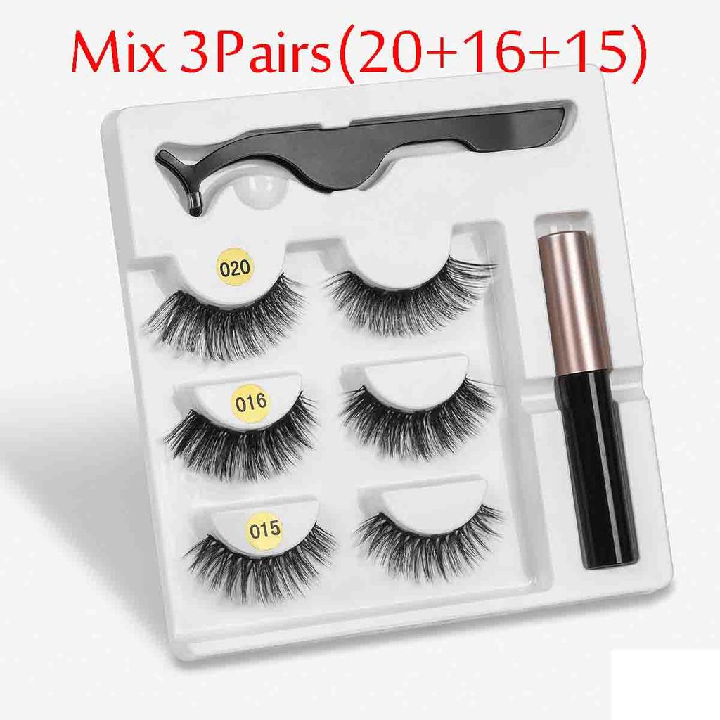 3 Pairs Eye Makeup Magnet Lashes Magnetic False Eyelashes Liqiud Eyeliner Beauty Kit Mink Eyelash