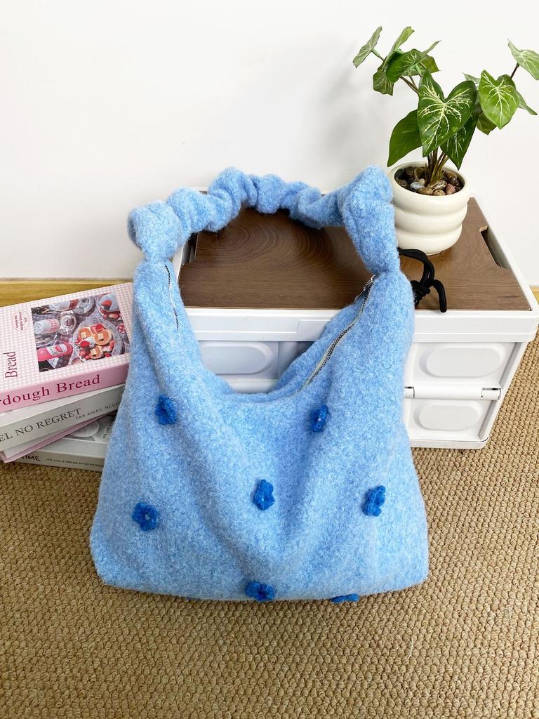 Fashion Three-dimensional Flower Plush Women's Shoulder Bags Drawstring Ladies Crossbody Bag Large Capacity Female Tote Bag