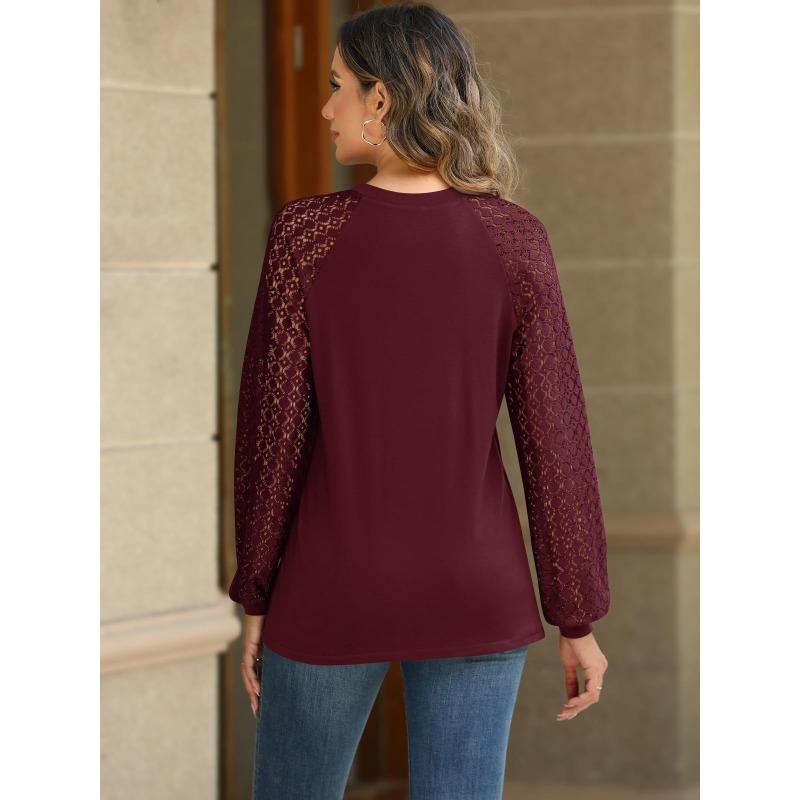 VEZFAA Женские модные повседневные весенне-осенние однотонные блузки и рубашки с круглым вырезом и длинными рукавами с принтом