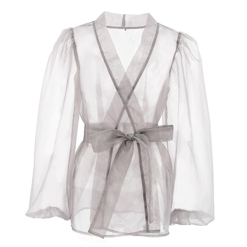 Сексуальная прозрачная черная сетчатая рубашка-жакет Весна/Лето для женщин, Нишевая блузка с длинным рукавом для девушек