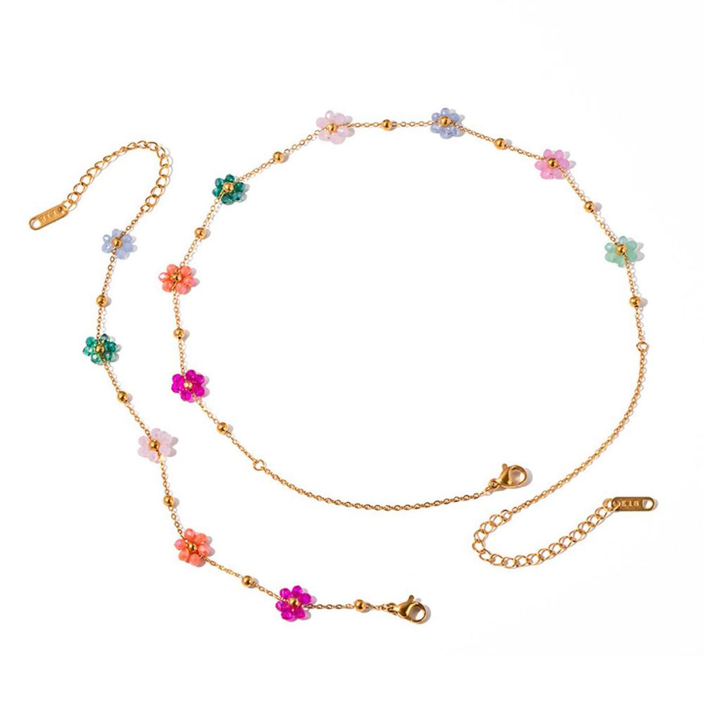 Crystal Floral Jewelry Colorful Flower Necklace/Bracelet Valentine's Day Gift Stylish Accessory for Everyday Wear