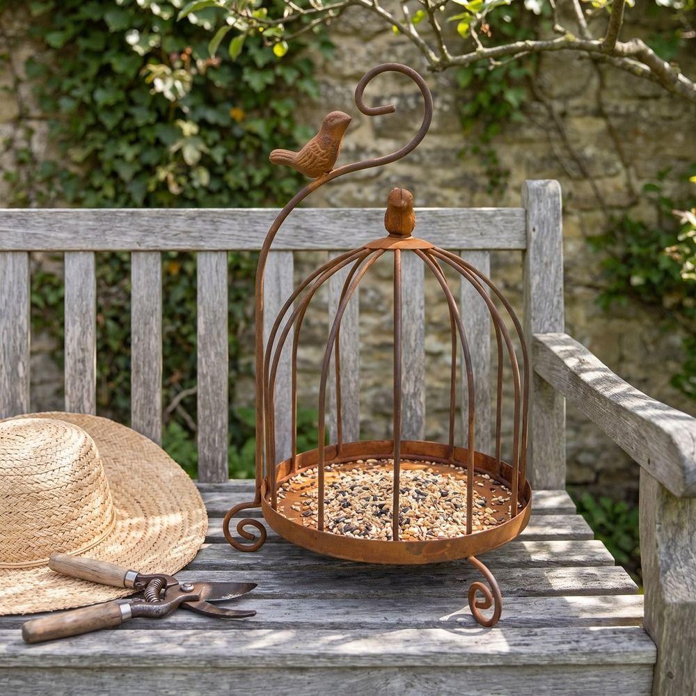 Metal Bird Feeding Station Bird Cage Shape Bird Rest Station Hanging Bird Feeder Bird Accessories