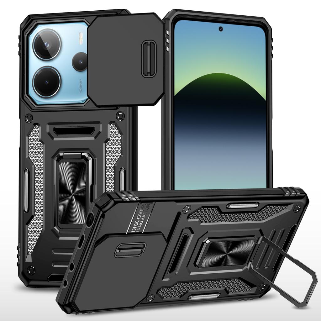 Для чехла для мобильного телефона Xiaomi Poco X7 5G Выдвижное окно Горизонтальная и вертикальная многофункциональная подставка Военный противоударный чехол для мобильного телефона