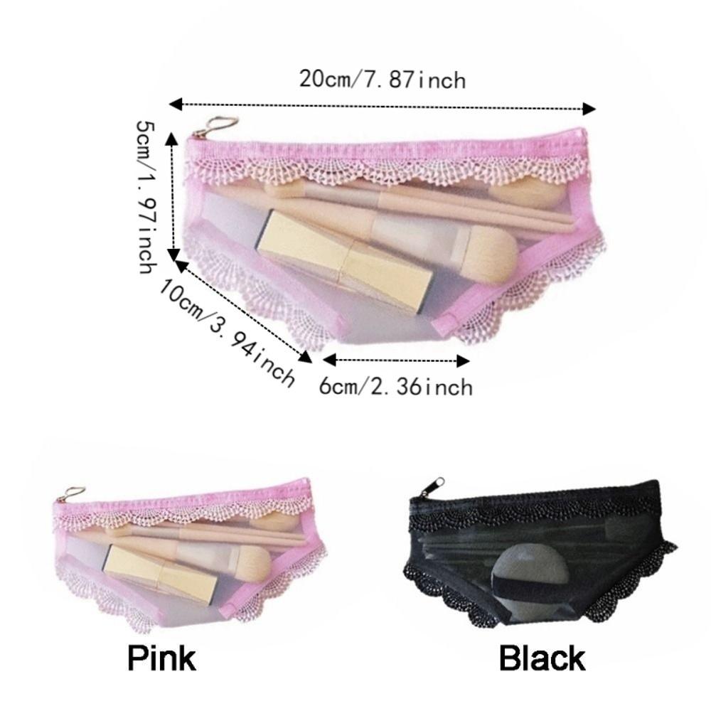 Korean Style Mesh Toiletry Bag Lace Trim Makeup Storage Pouch Jewelry Organizer for Travel