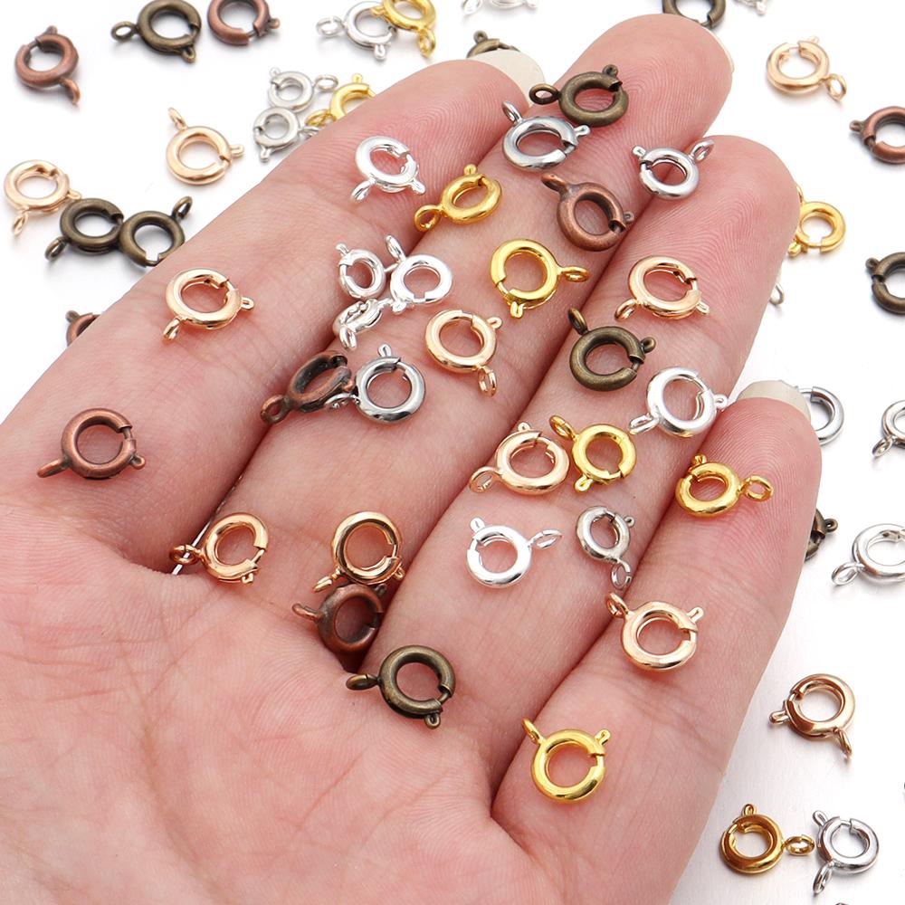 10pcs/lot Copper Round Spring Clasps Keychain Hooks Buckles End Connectors For Bracelet Necklace DIY Jewelry Making Accessories