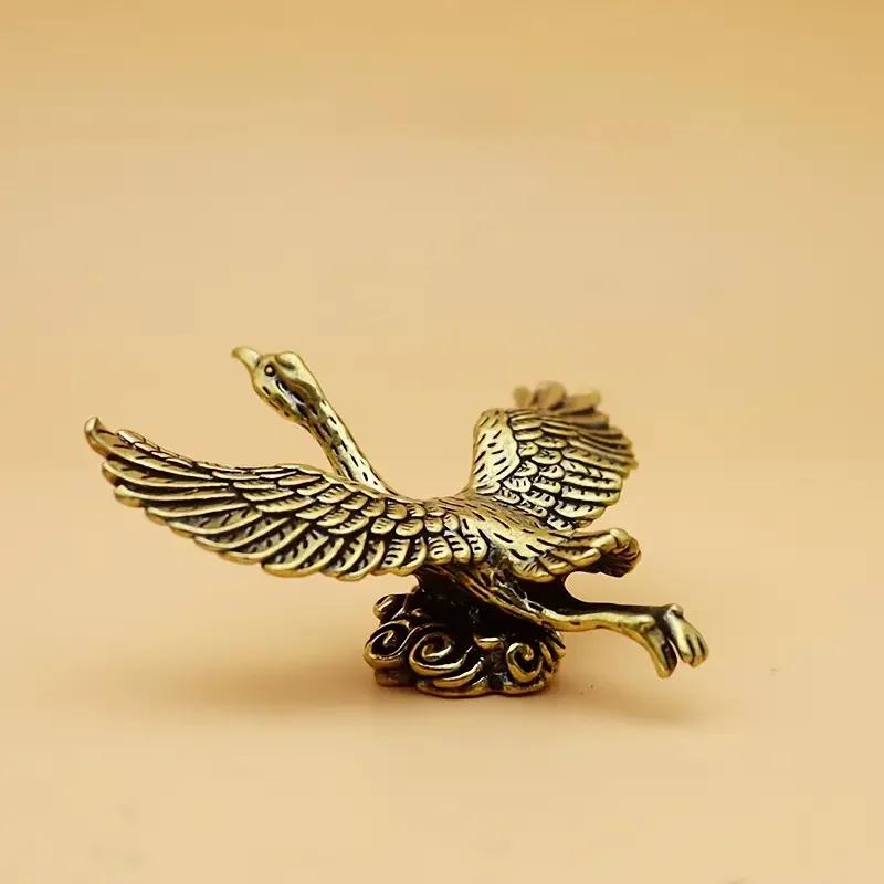 Elegant Brass Flying Crane Figurine - Vintage Style Desktop Decor, Office Art Piece, Tea Pet Accessory