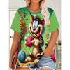 Женская мужская футболка больших размеров XL-7XL с мультяшным котом, повседневная, с 3D-принтом, свободного кроя, с V-образным вырезом и короткими рукавами