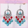 Simulation Turquoise Ethnic Beaded Earrings With Silver Filigree For Daily Wear