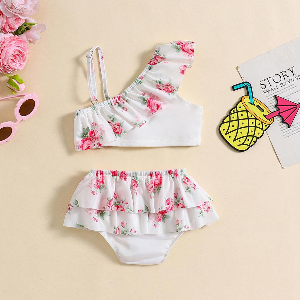 Детский купальник на одно плечо с цветочным принтом