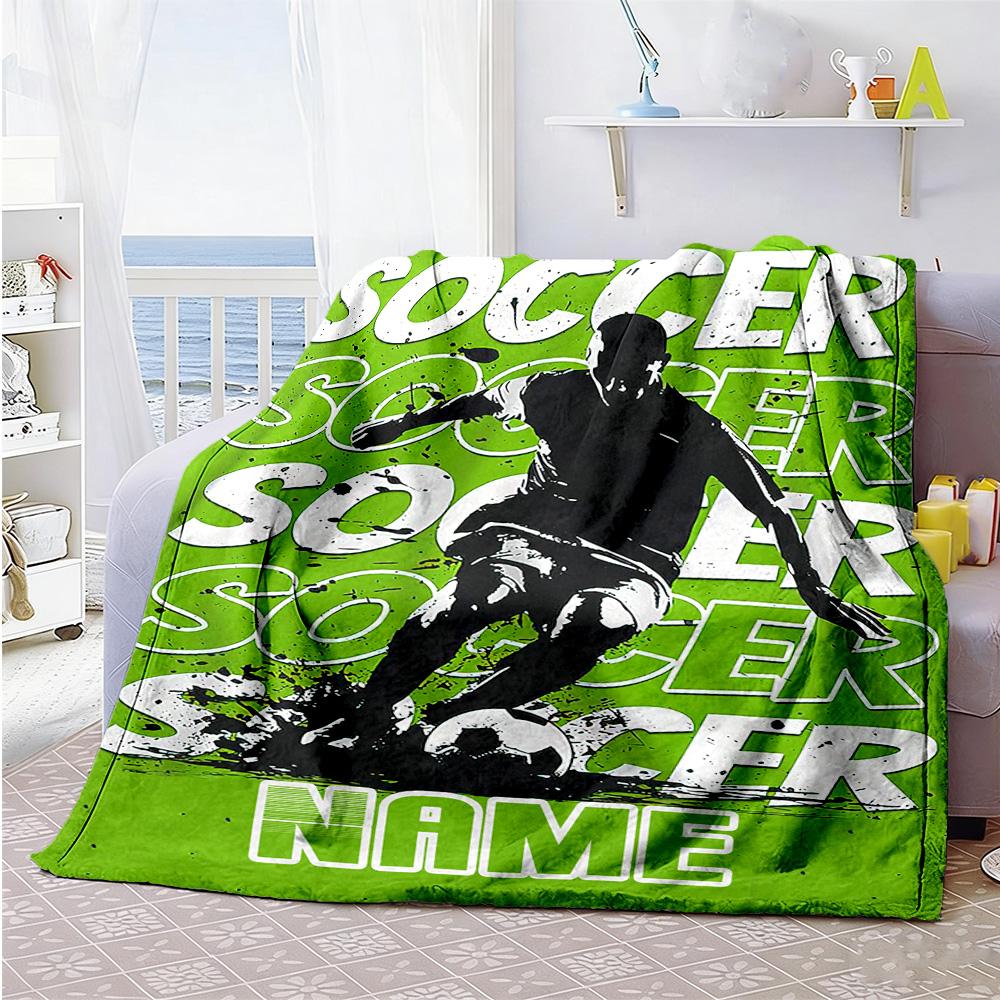 Green Football Style64 Personalized Text Blanket Throw Personalized Blanket Comfortable for Picnics Couch Sofa Livingroom for All Occasions