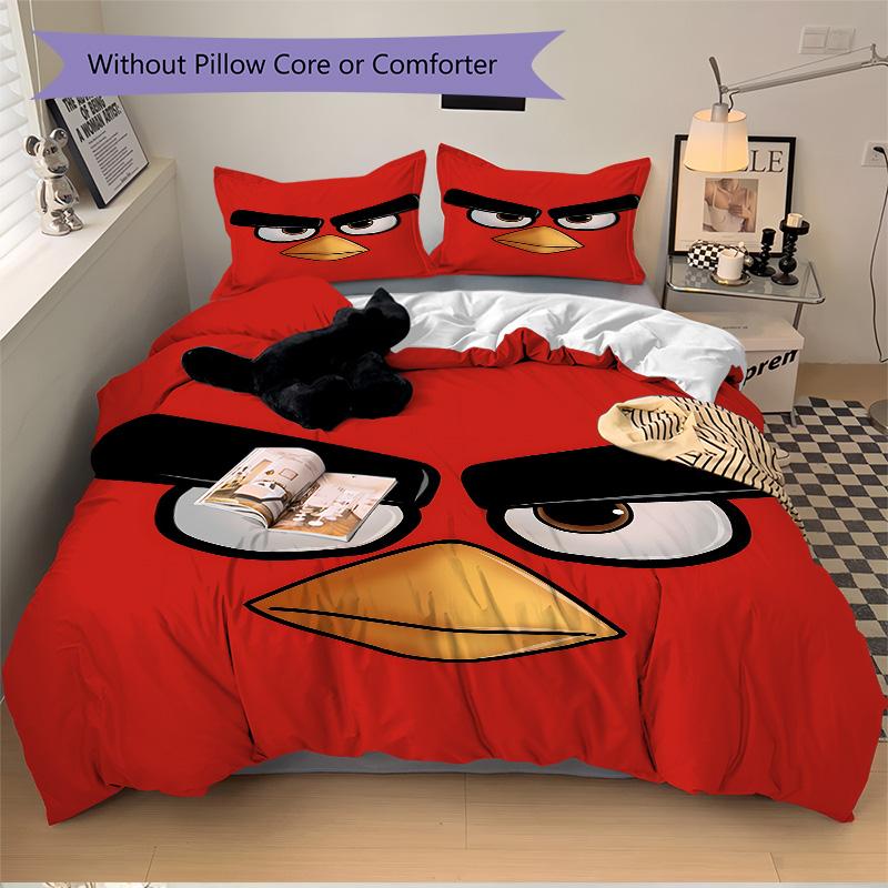 Angry Bird Face Print 3Pcs Bedding Setduvet Cover With 2 Bedropillowcase Home Birthday Gift