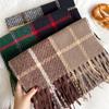 Роскошный зимний клетчатый шарф для женщин и мужчин в британском стиле, кашемировые шарфы с кисточками, женский зимний теплый шарф на шею, акриловая шаль