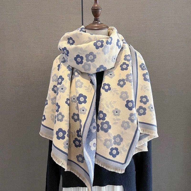 Scarf Women's Winter Flowers Soft Thickened Warm Versatile Shawl Dual-purpose Academy Scarf