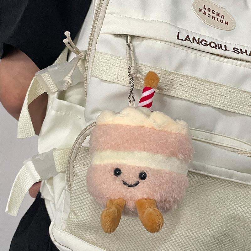 Kawaii Strawberry Cake Plush Keychain Pendant Cartoon Bag Key Ring Doll Stuff Backpack Decor Toy