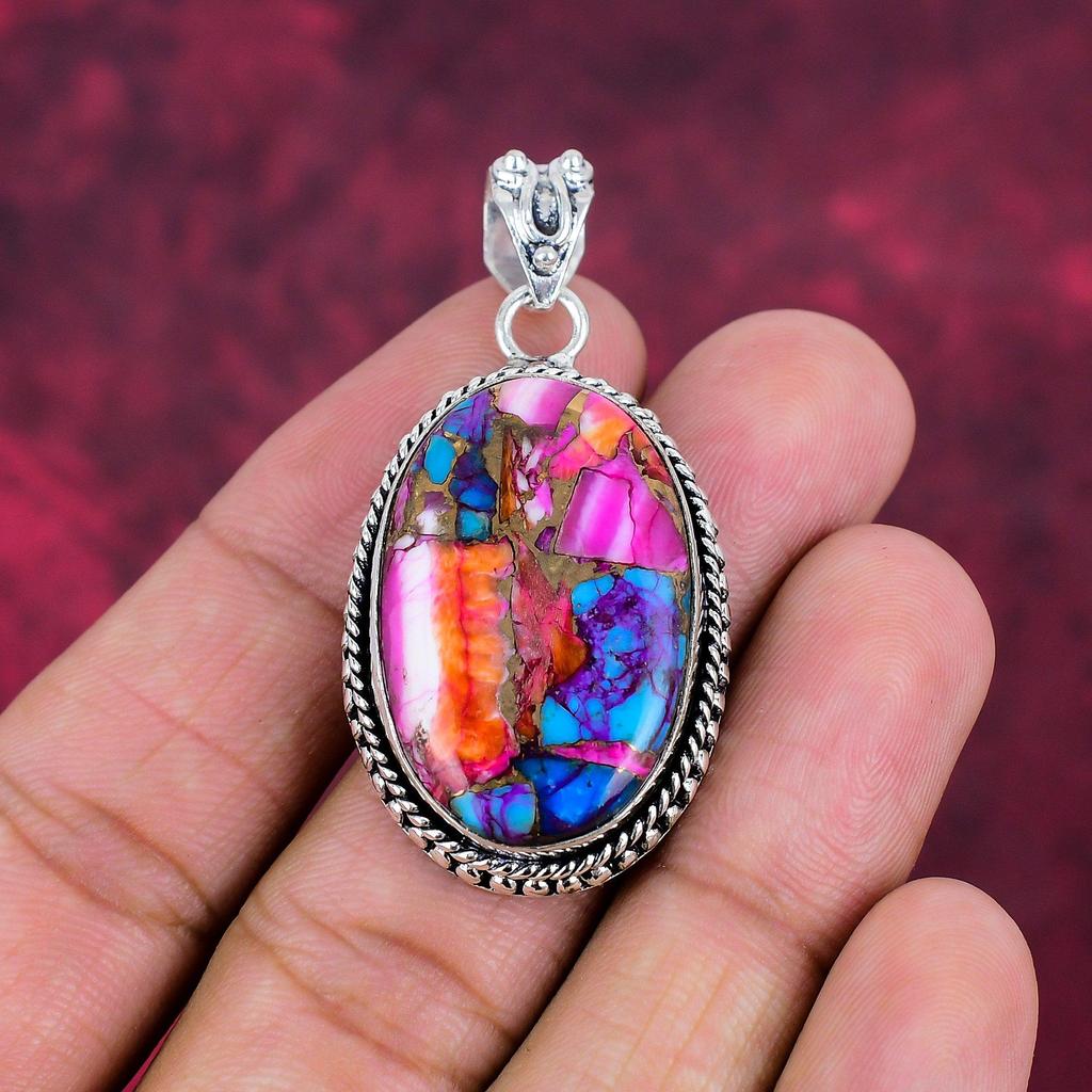 Ювелирные изделия Pink Spiny Oyester, подвеска из цельного стерлингового серебра 925 пробы с драгоценными камнями, подвеска ручной работы, на День памяти