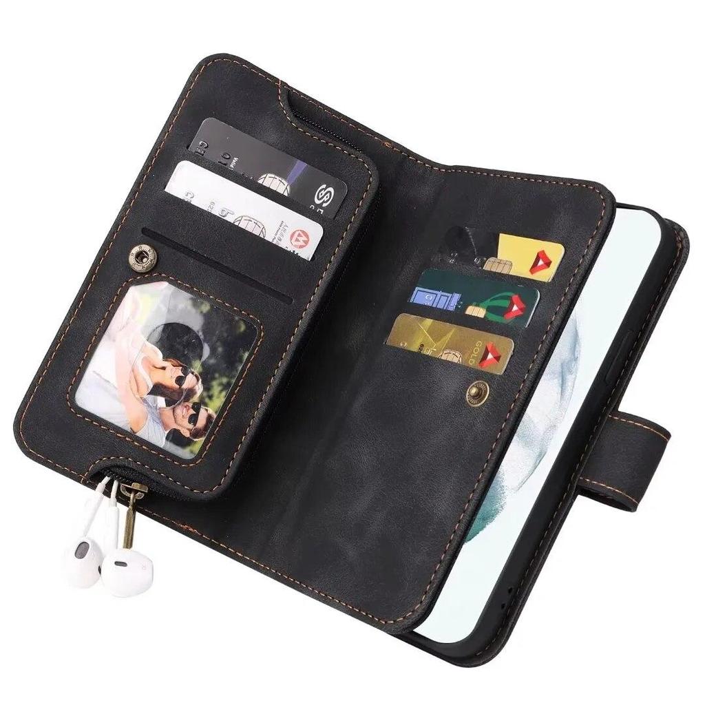 Luxury Wallet Zipper Leather Case For Samsung S23 S22 S21 Ultra S20 FE S10 S9 S8Plus A13 A23 A33 A53 A12 A22 A32 A52 /Redmi Note 11 10 Poco X4 M4 Pro