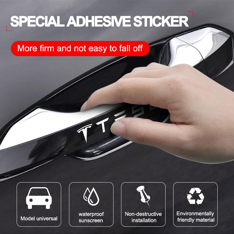 4Pc Car Door Handle 3D Stickers Tire Rear View Mirror Decals Styling For Tesla Model S Model X Model Y Cybertruck Model 3 Model Y