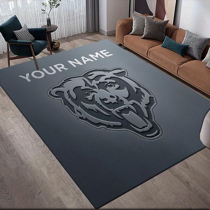Custom Name,Chicago Bears Home Sofa Decoration for Living Room & Bedroom, Non‑Slip Play Flannel Floor Mat for Game Room