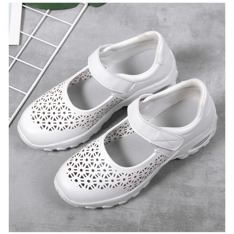 Fashion Lightweight Big Size Shoes Fashion Versatile Hollow Zapatos De Mujer White Nurse Dance Shoes Breathable Comfort Platform Sneaker