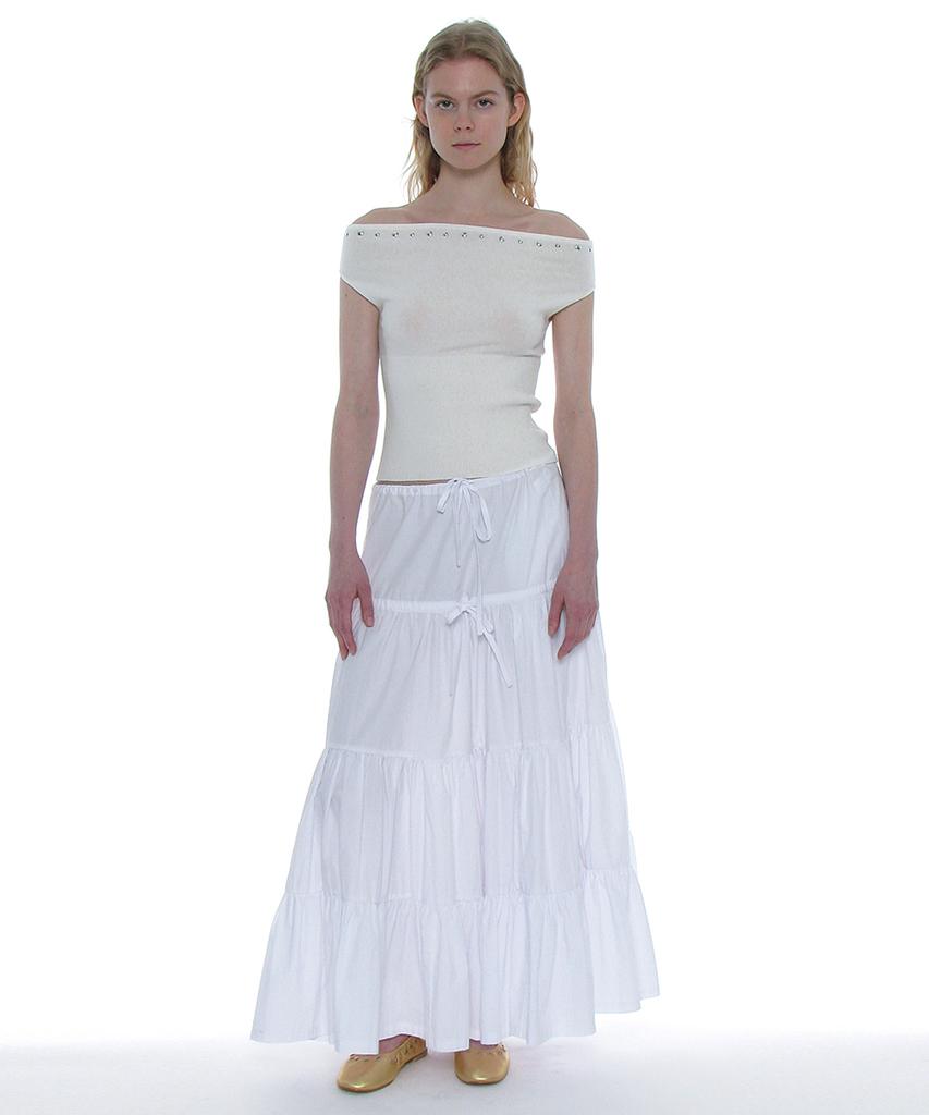 PARTIMENTO WOMEN Studded Off-Shoulder Knit Top_Ivory