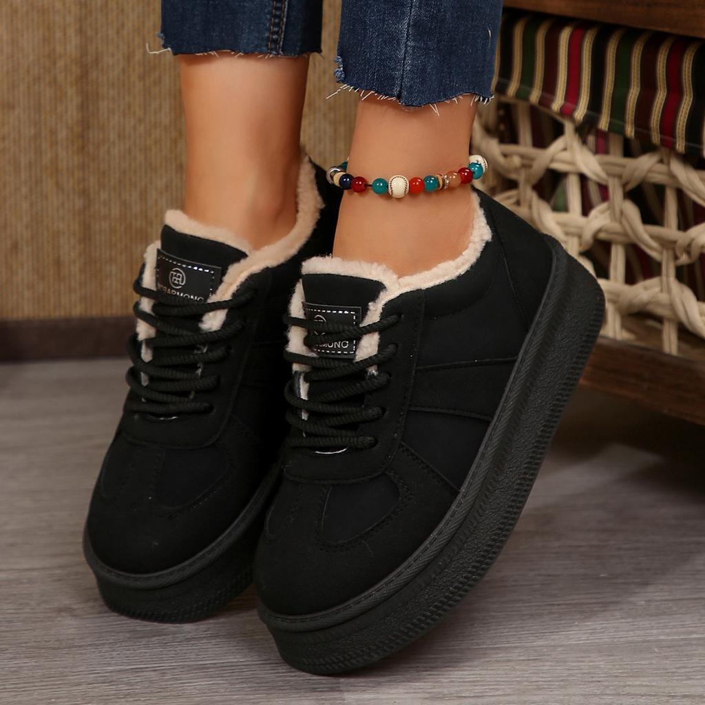 Осенне-зимние теплые кроссовки на платформе женские повседневные на шнуровке нескользящие хлопковые утепленные туфли женские 2025 замшевые ботильоны мухер