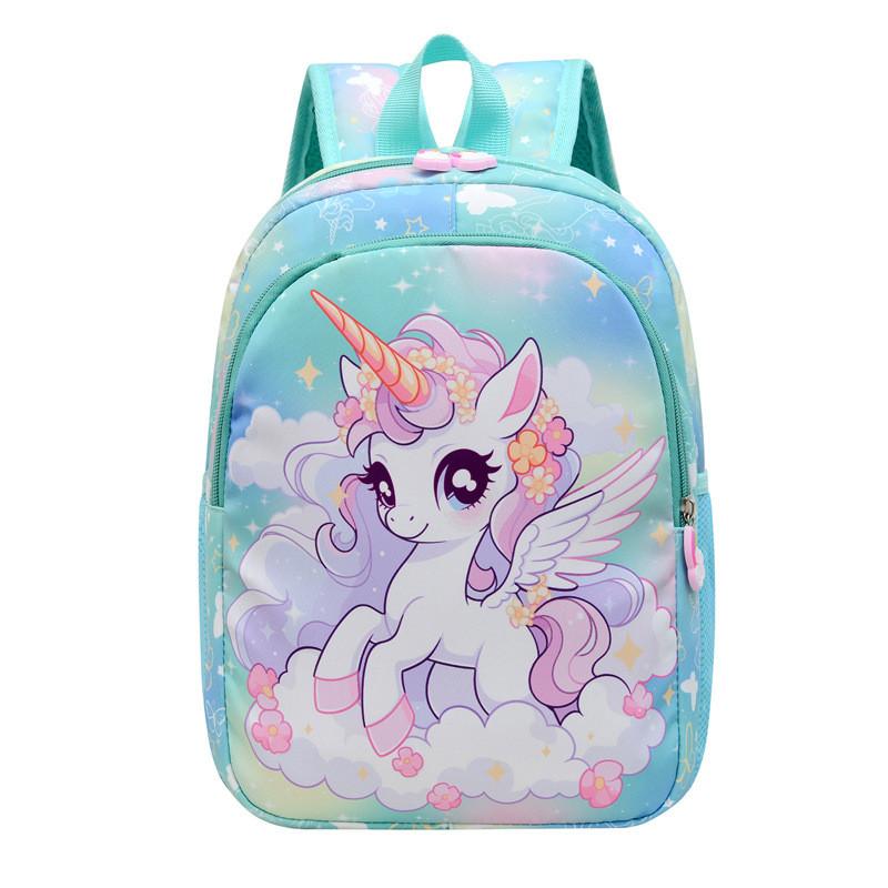 Cute Unicorn Pattern Lightweight Nylon School Backpack For Girls In Bright Colors