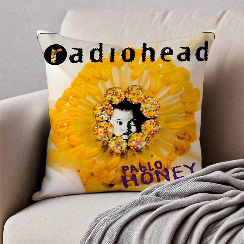 RRadiohead Cushion Cover Pillowcase Antidustmite Invisible Zipper Short Plush Sofa Cushion