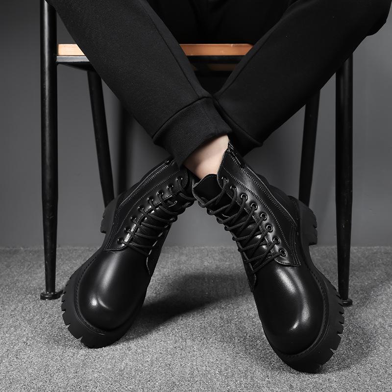 Модные мужские повседневные осенне-зимние ботинки, черные модные туфли на платформе, для вечеринок, ночных клубов, натуральная кожа, красивые массивные ботинки