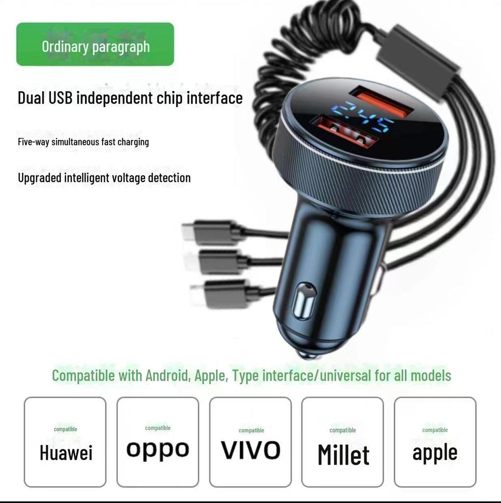 Автомобильное зарядное устройство из алюминиевого сплава: Порты 1-3 с PD + QC сверхбыстрая зарядка