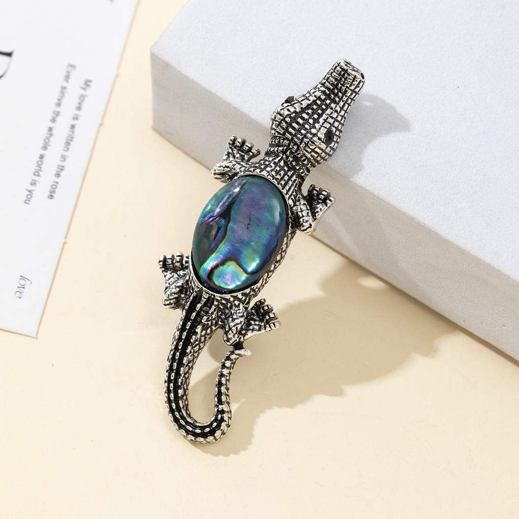 Брошь из натурального камня в форме ракушки, брошь в форме крокодила для элегантного официального пальто, ювелирный аксессуар 68x22 мм