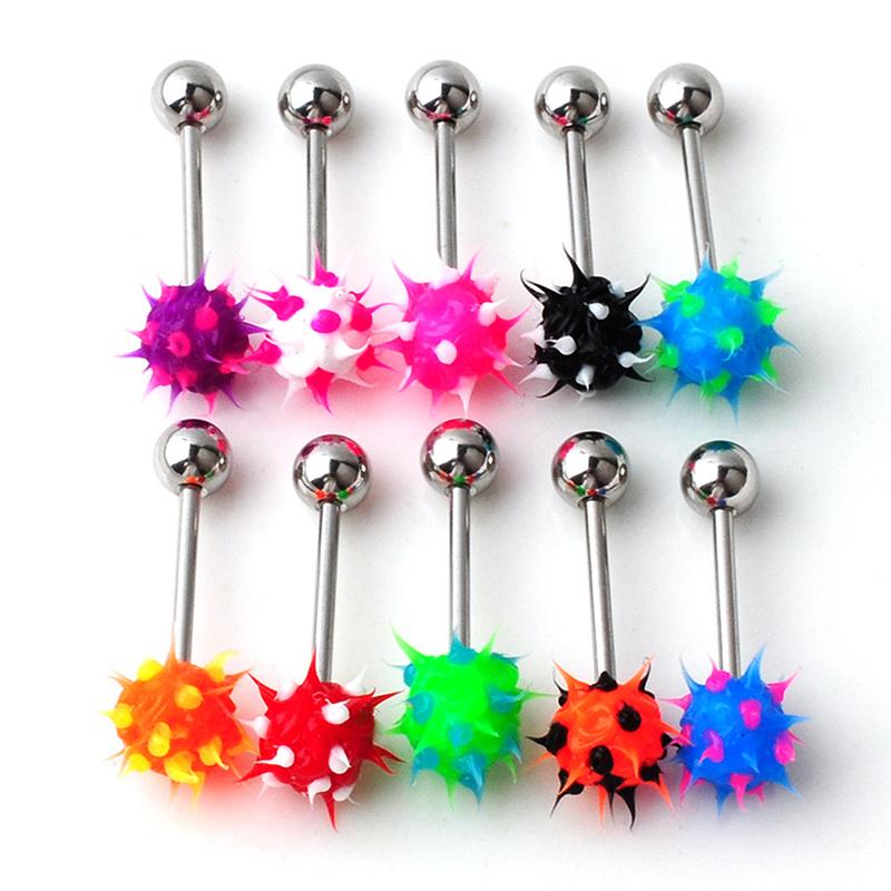 5/10Pcs Tongue Bars Stainless Steel Barbell Rings Mixed Ball Piercing Jewelry