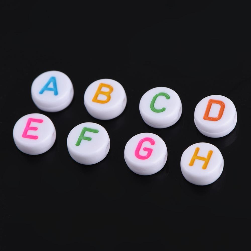 100PCS White Bead Alphabet Beads Colorful Letter Round Letter Beads Vowel Letter Beads DIY Bracelet