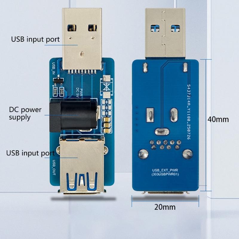USB Power Splitter Enhancement Module USB 5V and External 55x21 5V Power Supply MOS Circuit Power Enhancement Board