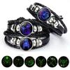 12 Constellation Zodiac Sign Charm Luminous Bracelets Men Women Vintage Multilayer Wrap Leather Bracelet Bangle Birthday Gift