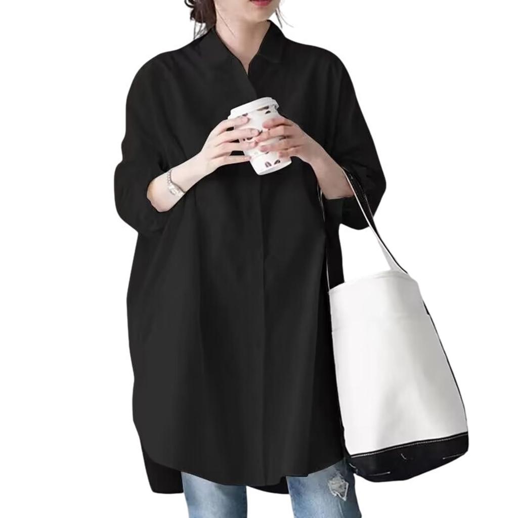 Z8two Solid Color Long Plus Business Autumn Women's Shirt, Blouse, Shirt, Sizes, Versatile, 3/4 Sleeve, Flattering, Fashion, Commuting, Breathable,