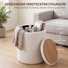 Sherpa Storage Ottoman with Reversible Lid, Round Seat Stool for Living Room & Bedroom, White