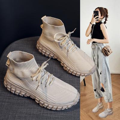 Летающие тканые маффины, повседневные туфли для папы на толстой подошве с высоким берцем, женская верхняя одежда нового стиля, модные дышащие женские одинарные туфли Tide