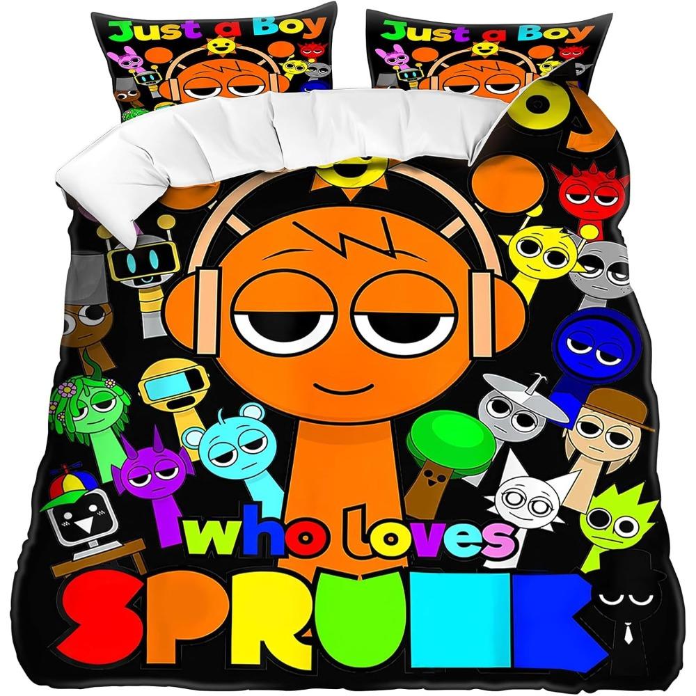 Комплект пододеяльника Sprunki Kids для односпального одеяла с 2 наволочками, пододеяльник 135 x 200 см с 3D-печатью, теплые подарки для фанатов игр
