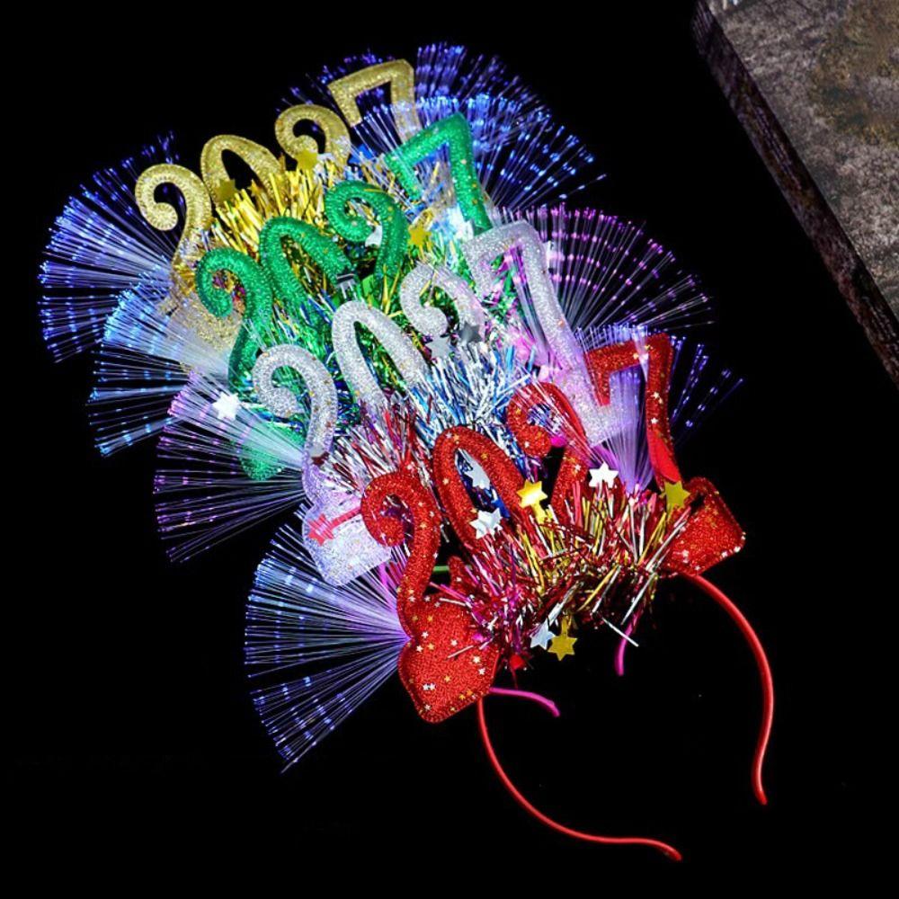 Optic Fiber Light Up 2027 New Year Headband Glitter 2027 Glow Sticks Masquerade Party