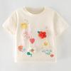 Girl White Small Flower Short Sleeve T-shirt Baby 100% Cotton Coat Children's Summer Clothing Children Base T-shirt Half Sleeve 0-8