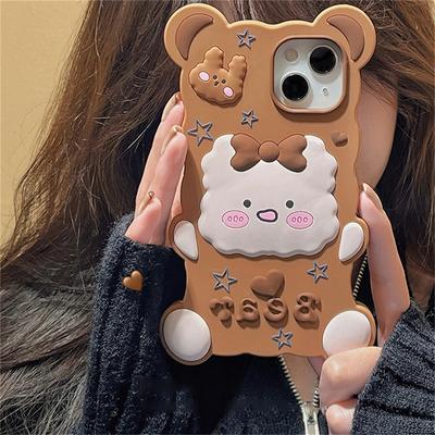 Корейский милый силиконовый чехол с 3d мультяшным медведем и звездой для Iphone 14 13 12 11 Pro Max, защитный мягкий чехол с милым кроликом