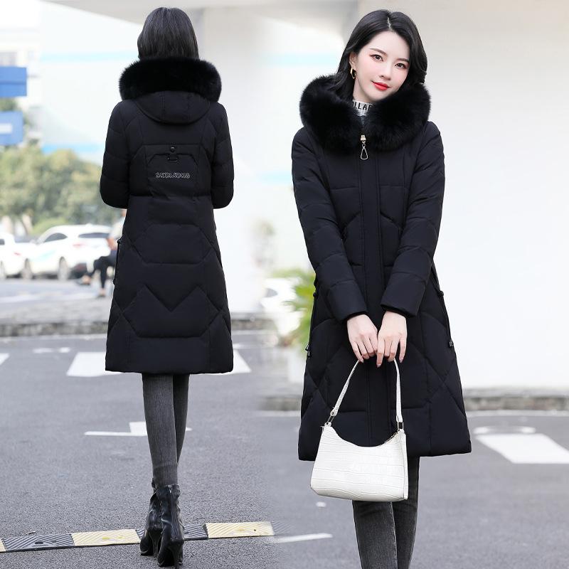 Белая утиная пуховая куртка женская утепленная средней длины выше колена зимняя теплая куртка нового стиля для мам среднего возраста