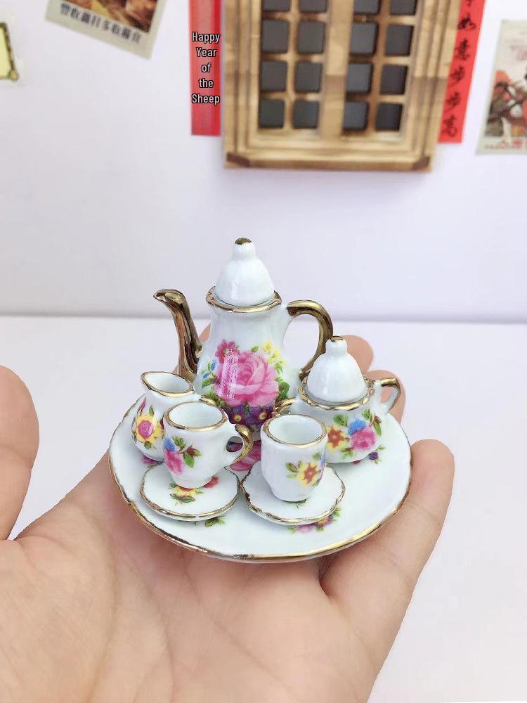 Миниатюрный керамический кухонный игрушечный набор: Моделирование чайника и чашки для детского игрового домика