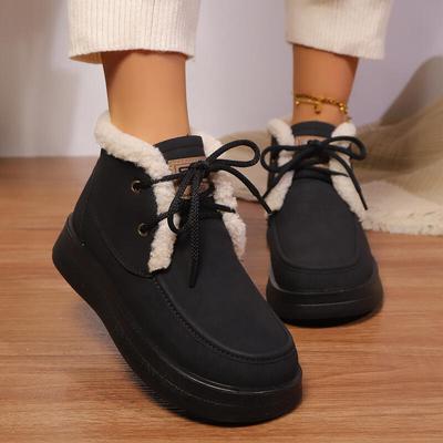 Модные повседневные меховые зимние ботинки на шнуровке для женщин 2025, модные ботильоны на толстой подошве с мехом, зимние теплые, дизайнерская обувь для женщин