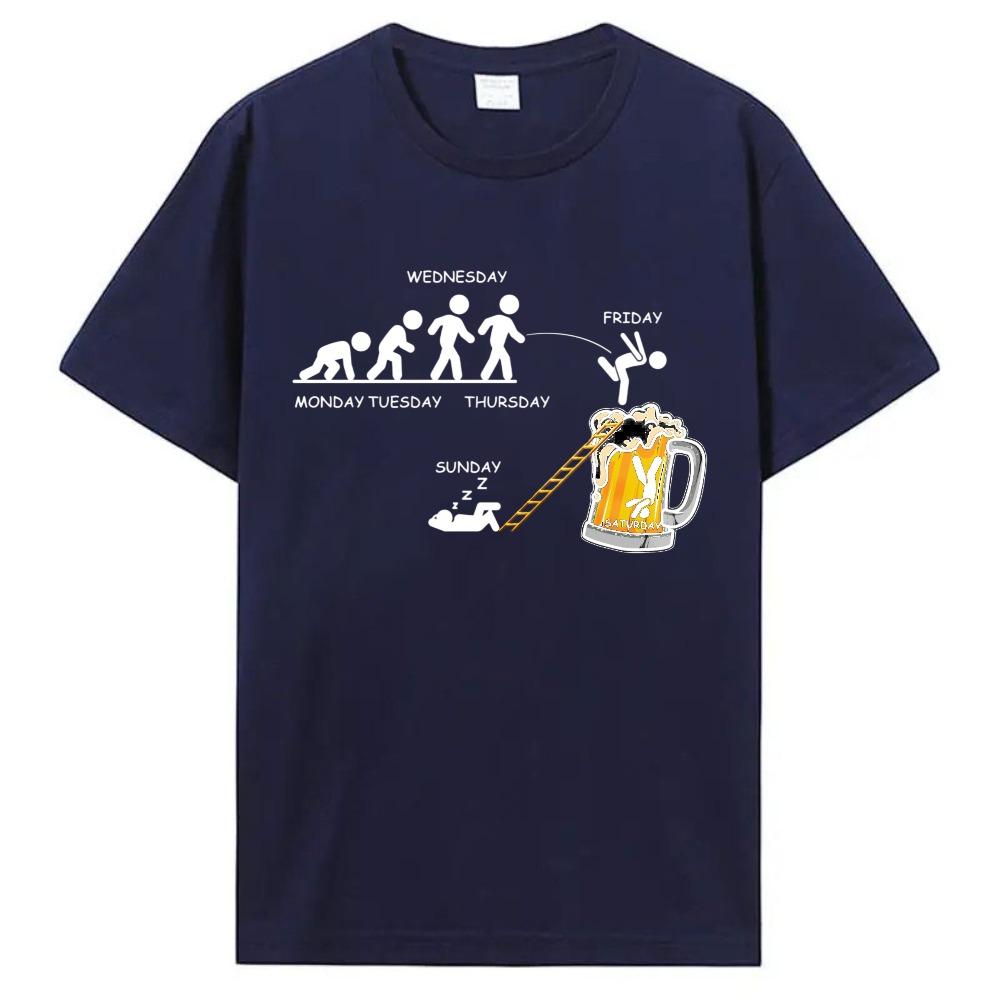 Week Evolution Jump Beer Mug Cartoon Cotton Unisex Tshirt Stick Figure Weekly Drinking Graphic Tops Funny Bar Lover Street Tees