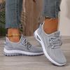Women's White Low-Top Knit Sneakers Lightweight Lace-Up Anti-Slip All-Season Casual Light Workouts