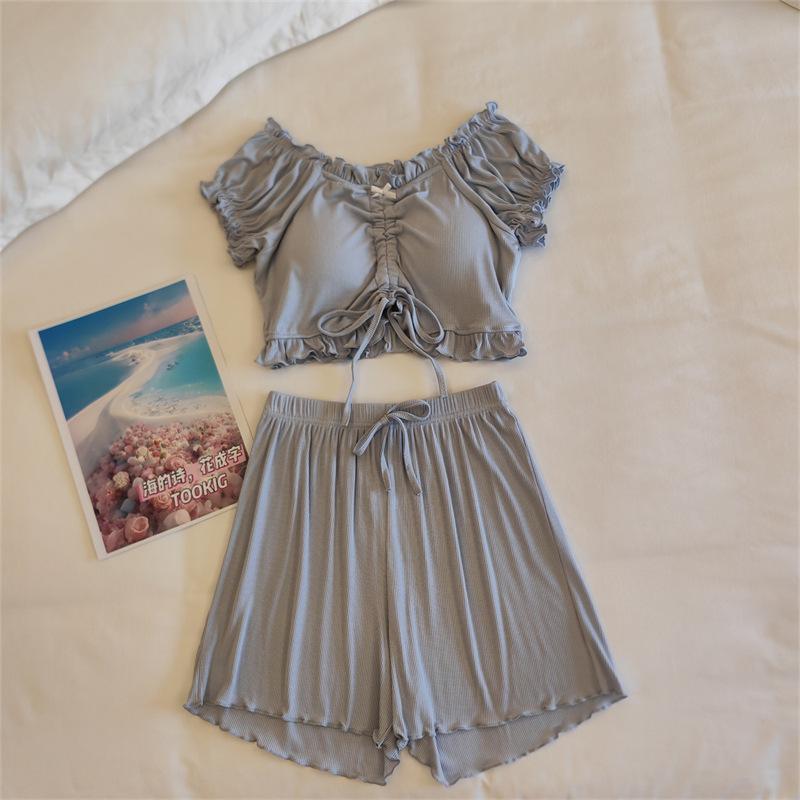 Женский летний комплект пижамы из модала с пышными рукавами и встроенными чашечками - Сексуальная домашняя одежда Pure Desire